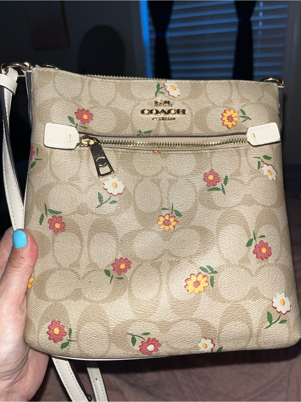 Coach Beige Floral Signature Crossbody with Pink and Yellow Accents - Picture 2 of 2